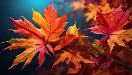 Vibrant Autumn Maple Leaves Branch