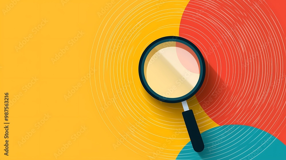 Poster minimalist magnifying glass vector on bright background with concentric circles