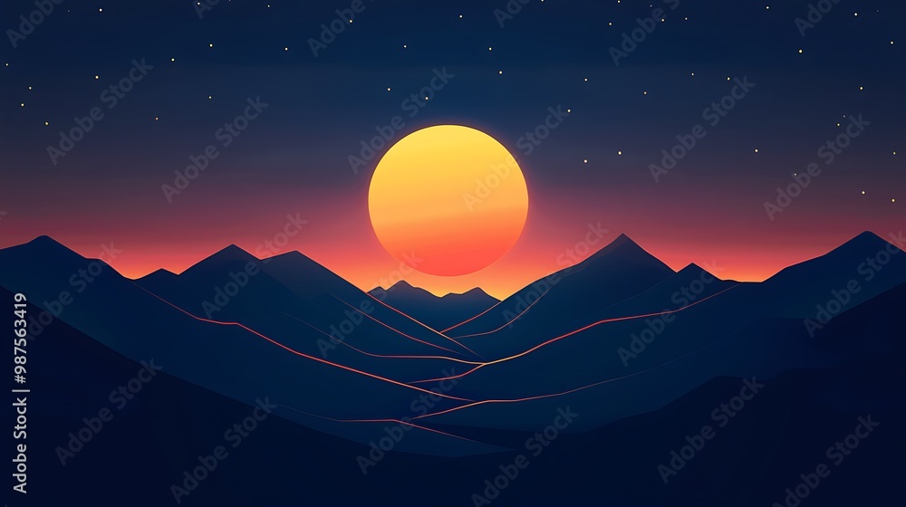 Poster celestial harmony - minimalist sun and moon design on twilight background in flat vector style