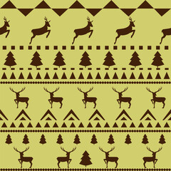 Deer and trees in mustard tones seamless pattern