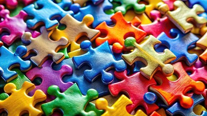 Fototapeta premium Vibrant puzzle pieces fitting together represent unity, teamwork, and collaborative problem-solving, illustrating how diverse individuals unite to create a complete, harmonious picture.