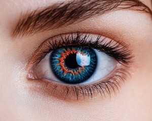 Obraz premium Close-up of a mesmerizing eye showcasing vibrant colored contact lens.