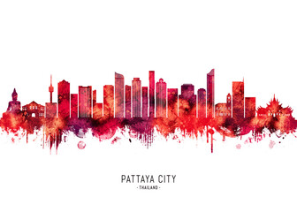 Naklejka premium Pattaya City Thailand Skyline Red