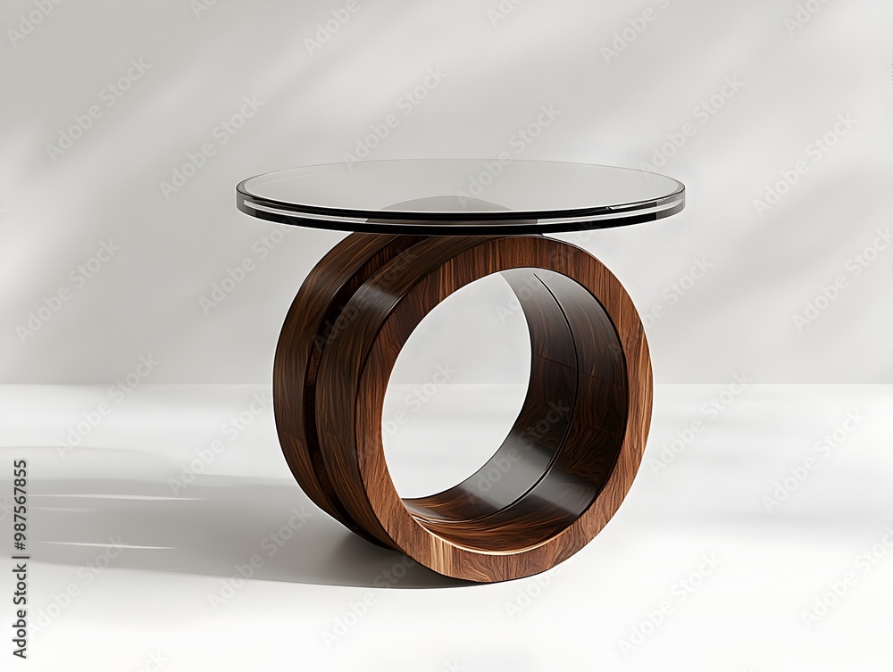 Fototapete elegant contemporary circular glass topped side table with a sleek minimalist design in a 3d rendere