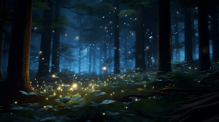 Naklejka premium Fantasy Firefly Forest