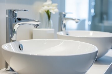 Fototapeta premium Modern Double Sink Bathroom Design with Stylish Interior Elements