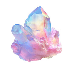 Fototapeta premium Crystal cluster with iridescent colors, white isolate background, transparent background.