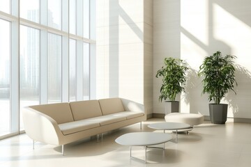 Modern Office Lounge with Beige Sofa and Contemporary Interior Design