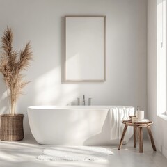 Modern Scandinavian Bathroom Decor with Poster Frame and Minimalist Design