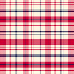 Plaid with twill weave repeat pattern in red beige and blue.Gingham seamless pattern with stripes.Checkered tartan Geometric graphic vector illustration background.