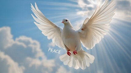 Fototapeta premium White Dove Flying with the Word 
