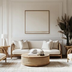 Modern Coastal Living Room Interior with Hampton Style Design and Elegant Furniture