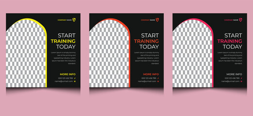 Naklejka premium Simple elegant clean minimalist unique modern creative corporate professional company business web gym fitness square advertising sports ads social media banner post promotion design template.