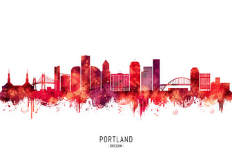 Fototapeta premium Portland Oregon Skyline Red