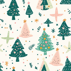 Obraz premium Illustration Seamless doodle pattern of Christmas trees and stars