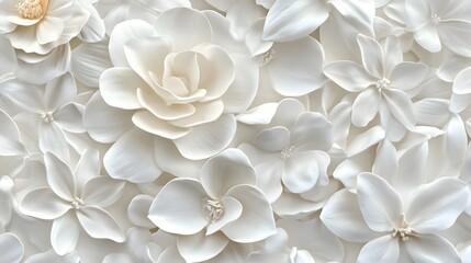 Fototapeta premium Elegant White Floral Botanical Background with Delicate Petals and Blossoms