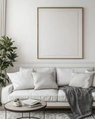 Stylish Living Room Interior with Poster Mockup in Cozy Contemporary Style