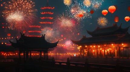 Fireworks and Festivities Photograph of Chinese new year fireworks celebrations on the chinese...