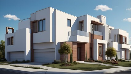 Gable Modern House in Front View with Clear Blue Sky