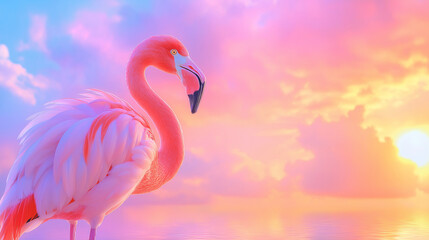 Fototapeta premium pink flamingo in water