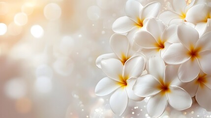 Fototapeta premium Elegant White Plumeria Floral Background with Soft Bokeh Lighting Effect