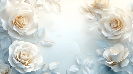 Elegant White Rose Floral Background with Delicate Petals and Blooms