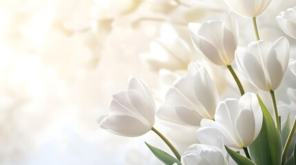Elegant White Tulip Floral Background with Soft Petals and Delicate Blooms
