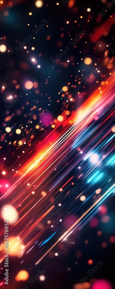 Poster neon futuristic flashes with motion light lines on a black background