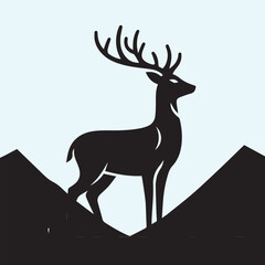 deer logo black icon  cartoon deer animal on a plain white background vector logo