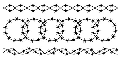 Horizontal Metal Steel Barbed Wire Elements Vector Illustration.	