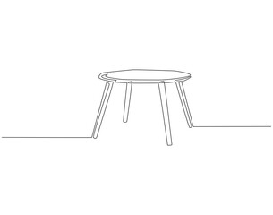 Continuous one line drawing of wooden table. One line drawing illustration of world interiors day. Living room table, Interior and furniture concept line art. Editable outline.
