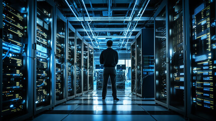 technician working in server room