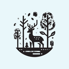 deer logo black icon  cartoon deer animal on a plain white background vector logo