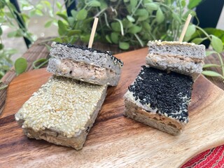 Tuna sesame sandwiches with white and black sesame seed