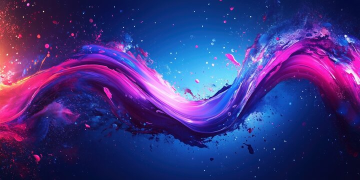 Dark blue background with neon purple and pink splash, digital abstract artwork for tech, modern wallpapers, and vibrant designs.