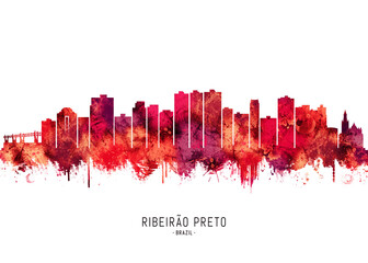 Fototapeta premium Ribeirao Preto Brazil Skyline Red