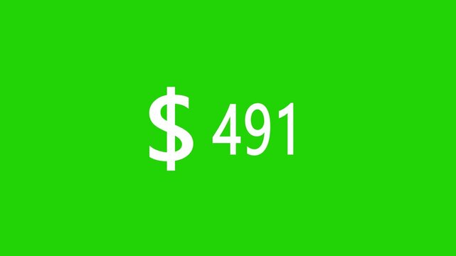 0 to 1000 dollars counting animation on green background.