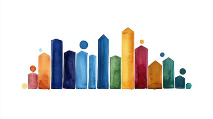 Colorful watercolor bar chart representing data visualization and analysis. Ideal for business and educational presentations.
