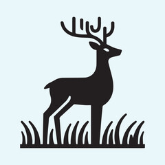 deer logo black icon  cartoon deer animal on a plain white background vector logo