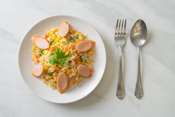 fried rice with sausage and mixed vegetable