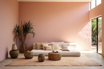 Eco-Chic Haven: A Zen Retreat with a Vintage Pink Wall 
