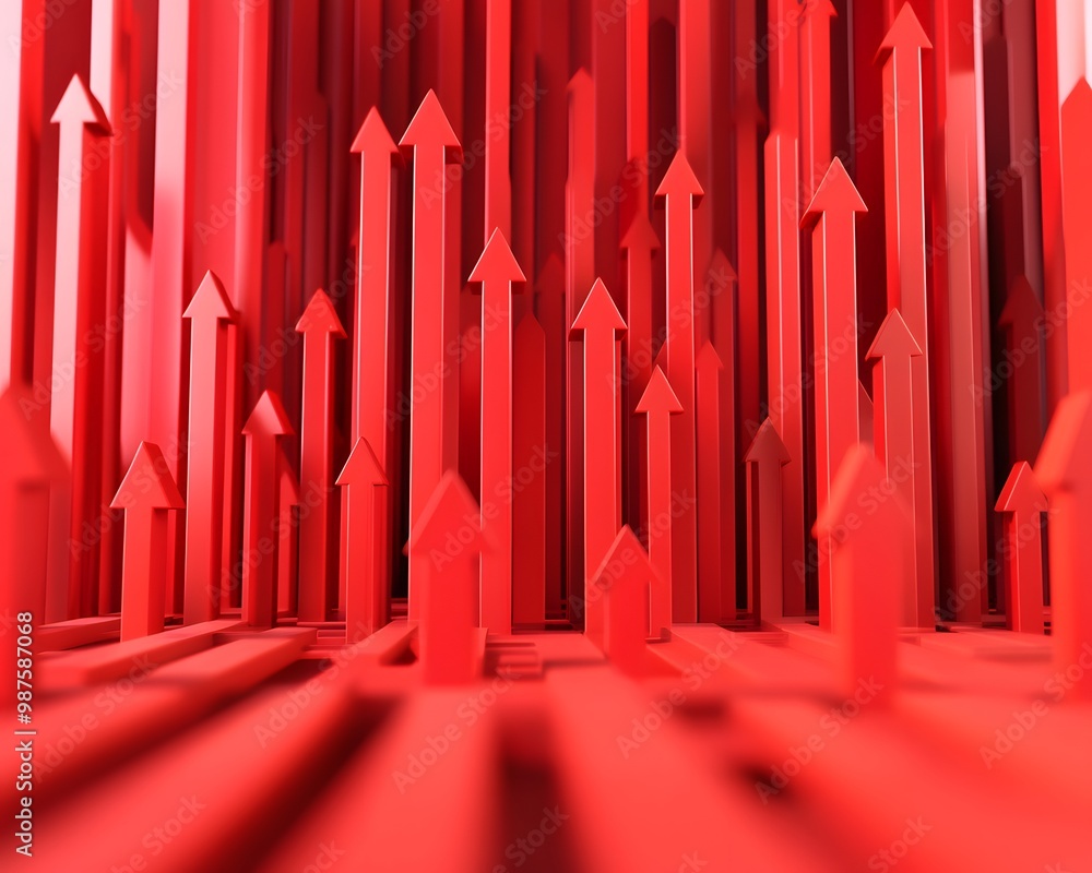 Poster dynamic red arrows point upwards, symbolizing growth and progress in a vibrant and visually striking
