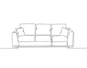 Continuous one line drawing of sofa modern style. One line drawing illustration of sofa for room furniture. Decoration, furniture, modern style, home interior concept line art. Editable outline