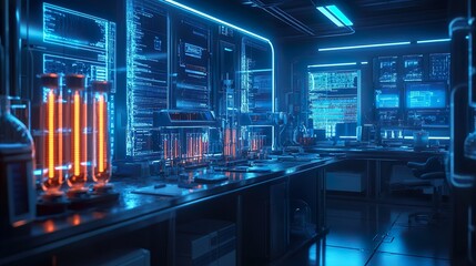 Fototapeta premium Glowing neon control panels in ultra animated futuristic spaceship design picture