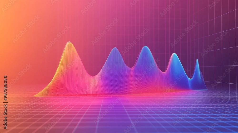 Fototapete a sleek 3d line graph in gradient colors, floating in a futuristic digital grid, symbolizing advance