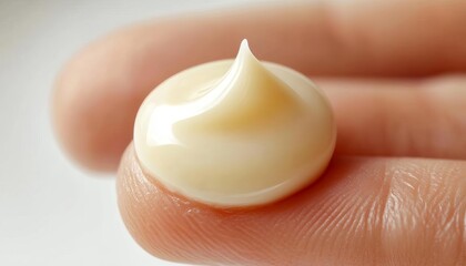 Cream placed on a finger, white isolate background