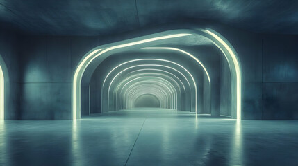 Futuristic Archway with Neon Lights 3D Illustration
