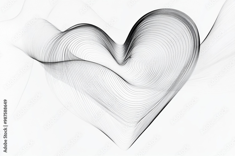 Poster elegant heart line art with smooth curves on a white background, minimalist design