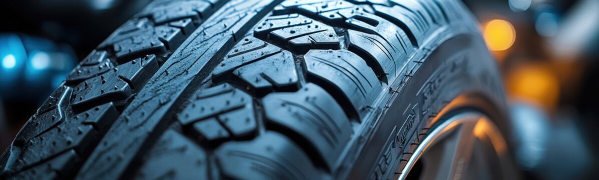 Tire tread on a car with a blue background