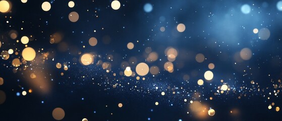 Magic night dark blue frame with sparkling glitter bokeh and light art